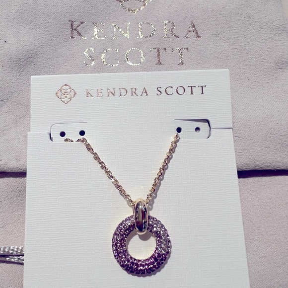 BNIB Kendra Scott Mikki Gold Pave Purple Mauve Ombré Mix Necklace and Earrings - Picture 9 of 12